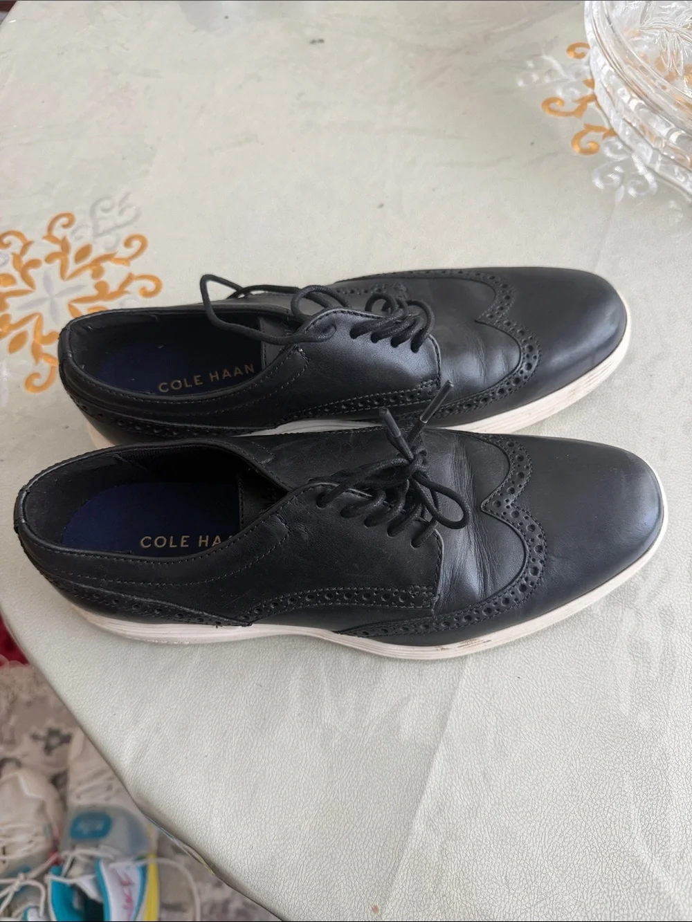 Cole Haan Black Leather Brogue Derby with White Sole